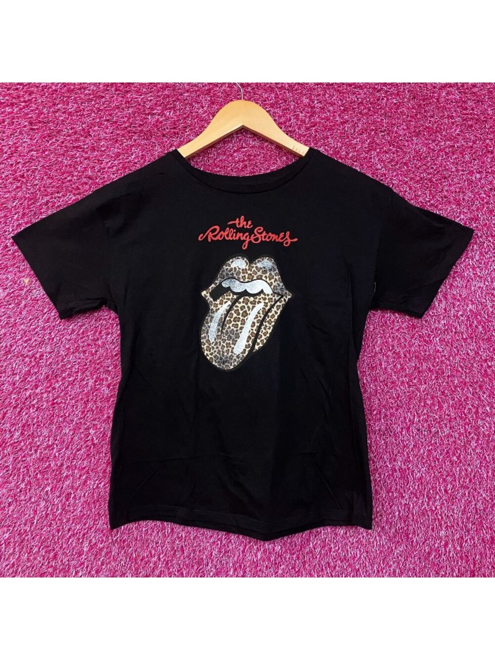 Rolling Stones Leopard Print Tongue Graphic Women's T-Shirt Large